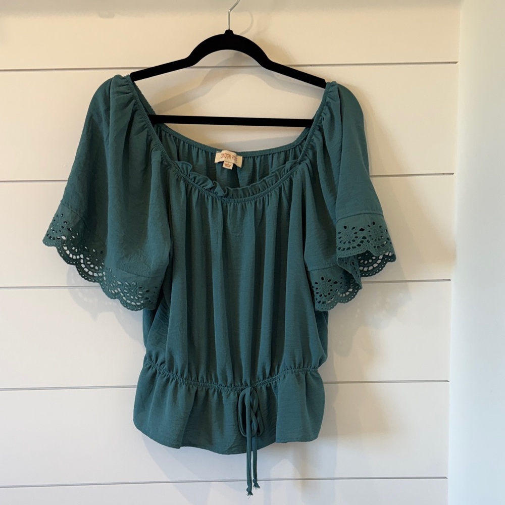 Elegant Teal Blouse with Eyelet Sleeves